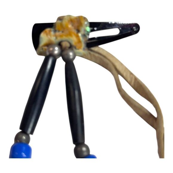 Vintage Handcrafted Feather Hair Clip Beaded Accents & Leather Ties Boho Style - Picture 2 of 7